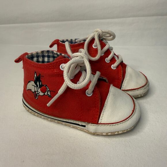 ACME Other - VTG Acme Baby Shoes Size 3 Sylvester Looney Tunes 80s 90s Red High Top Sneakers